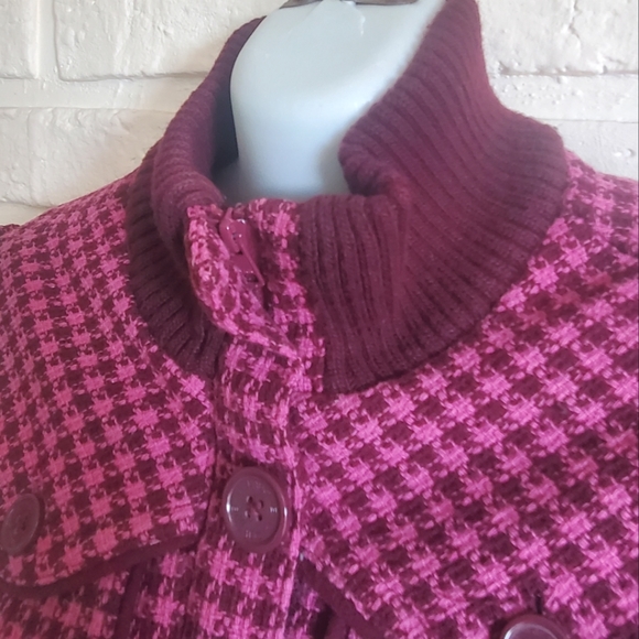 Billabong Lumber Jane Pink Plaid Tartan Wool Houndstooth Bomber Jacket Coat - Picture 9 of 16